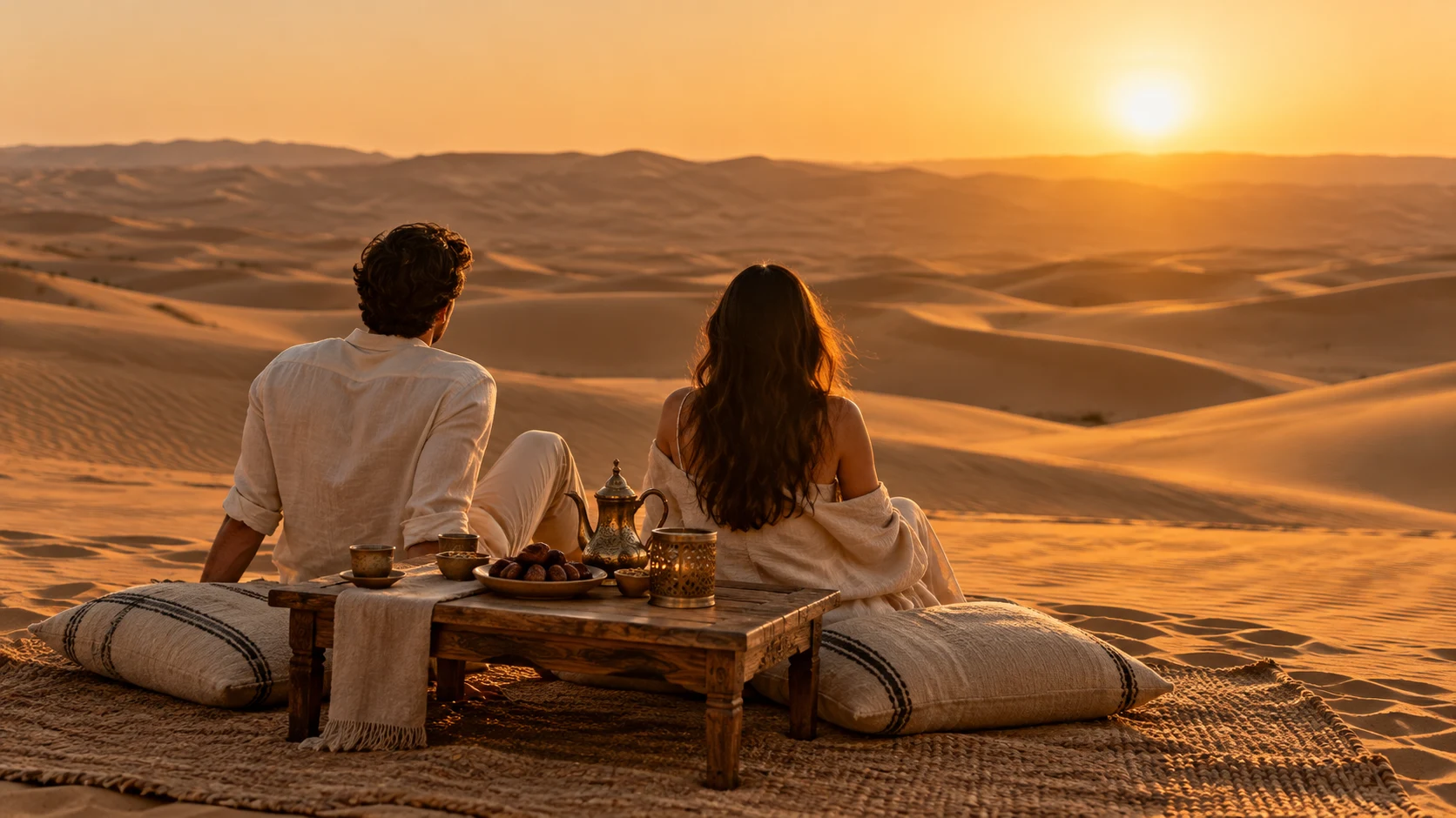 An intimate desert setting in warm evening light